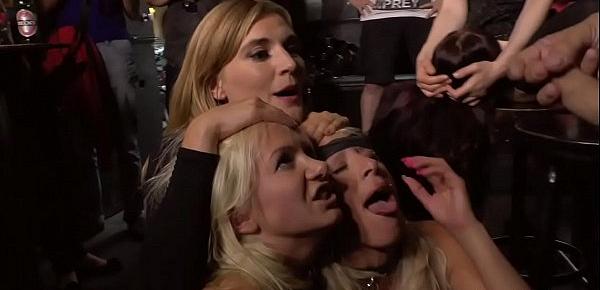  Busty blondes disgraced in crowded bar